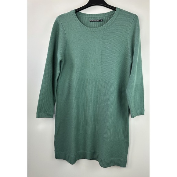 Gudrun Sjödén Sweater Dress Medium Teal Green Knit Tunic Knee Length Cotton Wool - Picture 10 of 10
